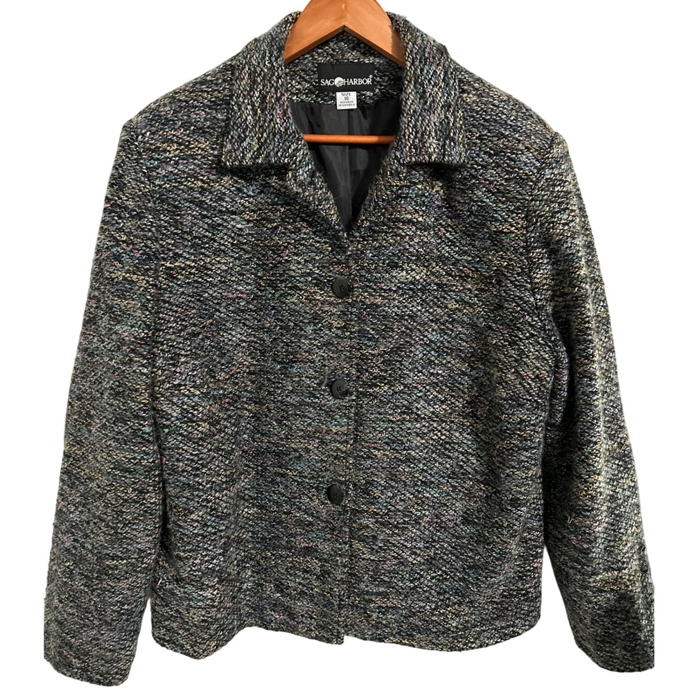 Sag Harbor Soft Textured Multicolor Jacket Button Up Women's Size 18‎